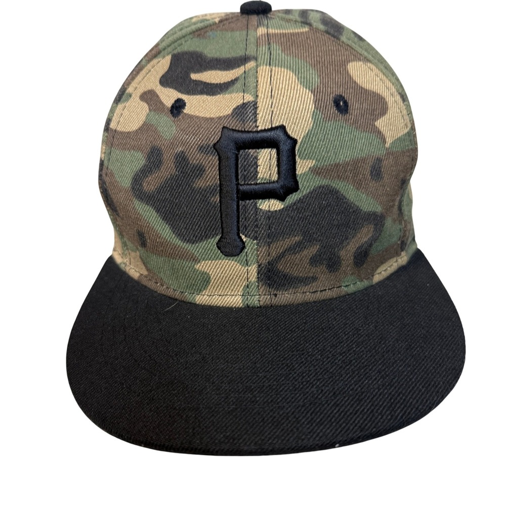 Premium Headwear Snapback Hat Mens OSFM Camo Black P Logo Embroidered Flat Brim